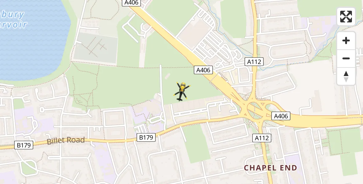 Routekaart van de vlucht: Police Helicopter to Walthamstow, Waltham Park Way