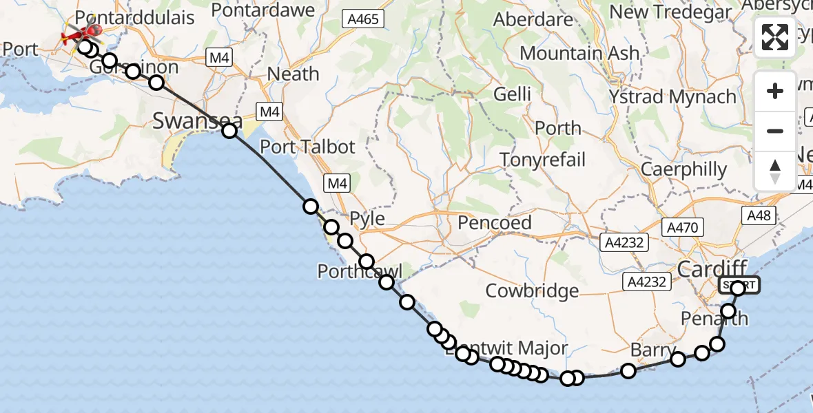 Routekaart van de vlucht: Air Ambulance Helicopter to Dafen, Heol Aur