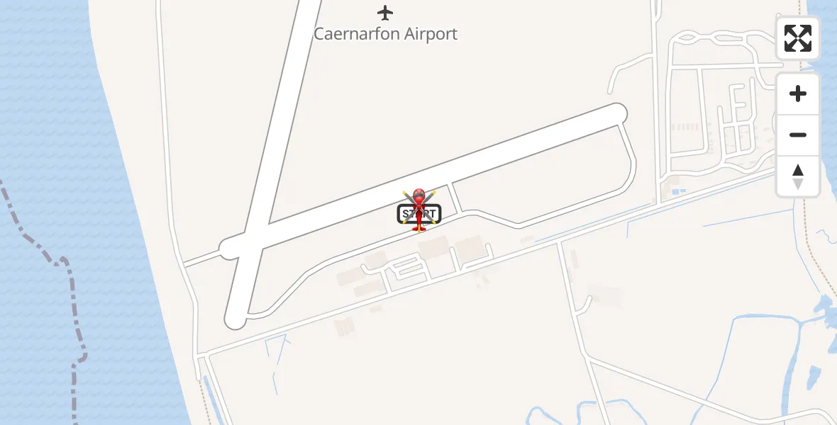 Flight path map showing Air Ambulance Helicopter route from Caernarfon Airport to Caernarfon Airport