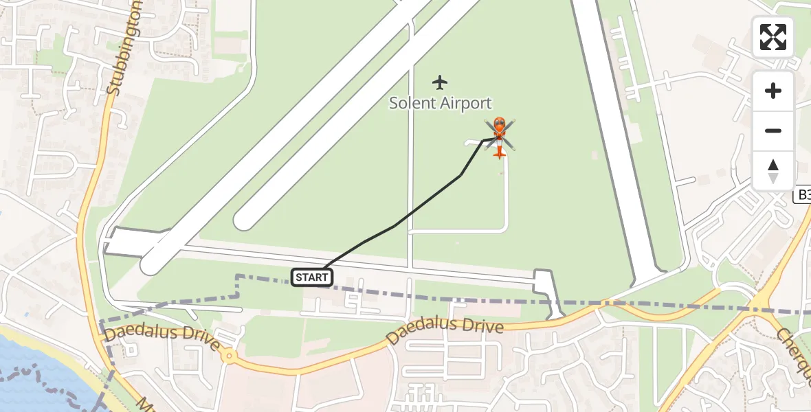 Flight path map showing Coastguard Helicopter route from Solent Airport to Solent Airport
