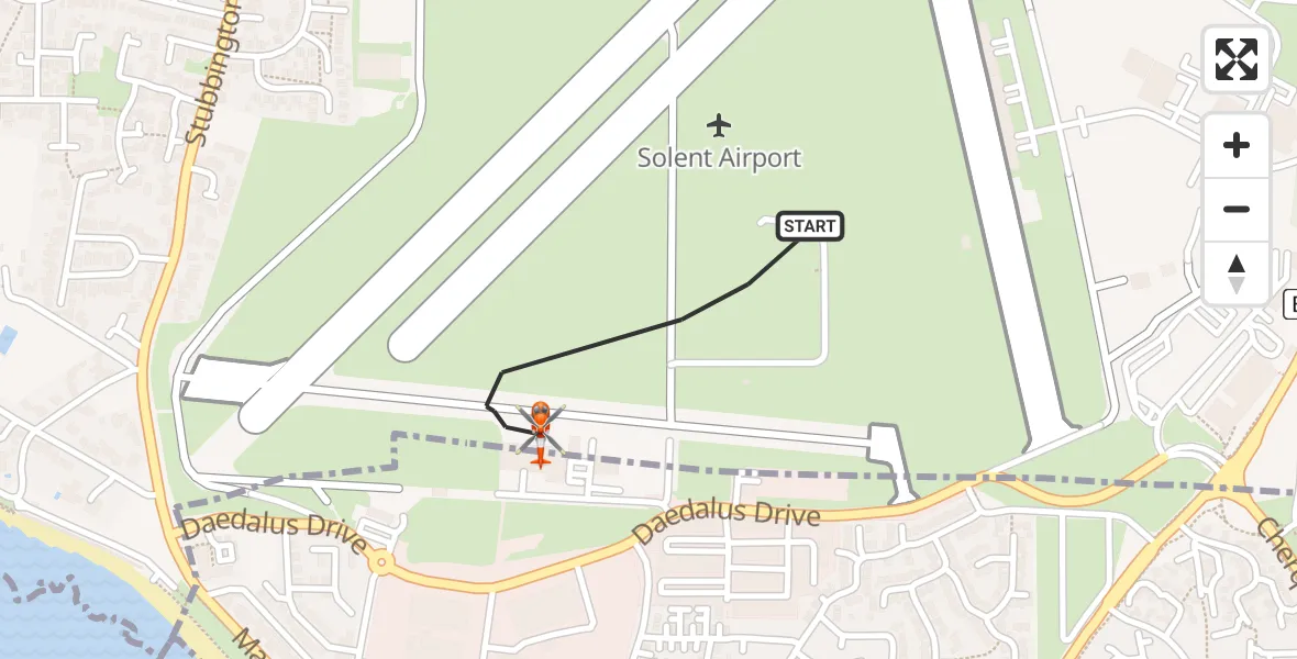 Flight path map showing Coastguard Helicopter route from Solent Airport to Solent Airport