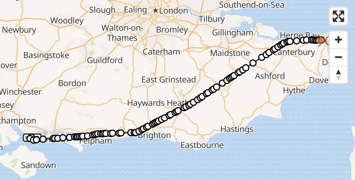 Flight route map: Coastguard Helicopter to Manston Airport, Manston Airport