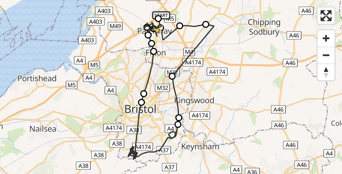 Routekaart van de vlucht: Police Helicopter to Bristol, Coniston Road