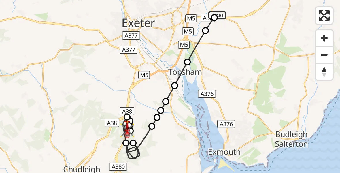 Flight route map: Air Ambulance Helicopter to Teignbridge, Teignbridge