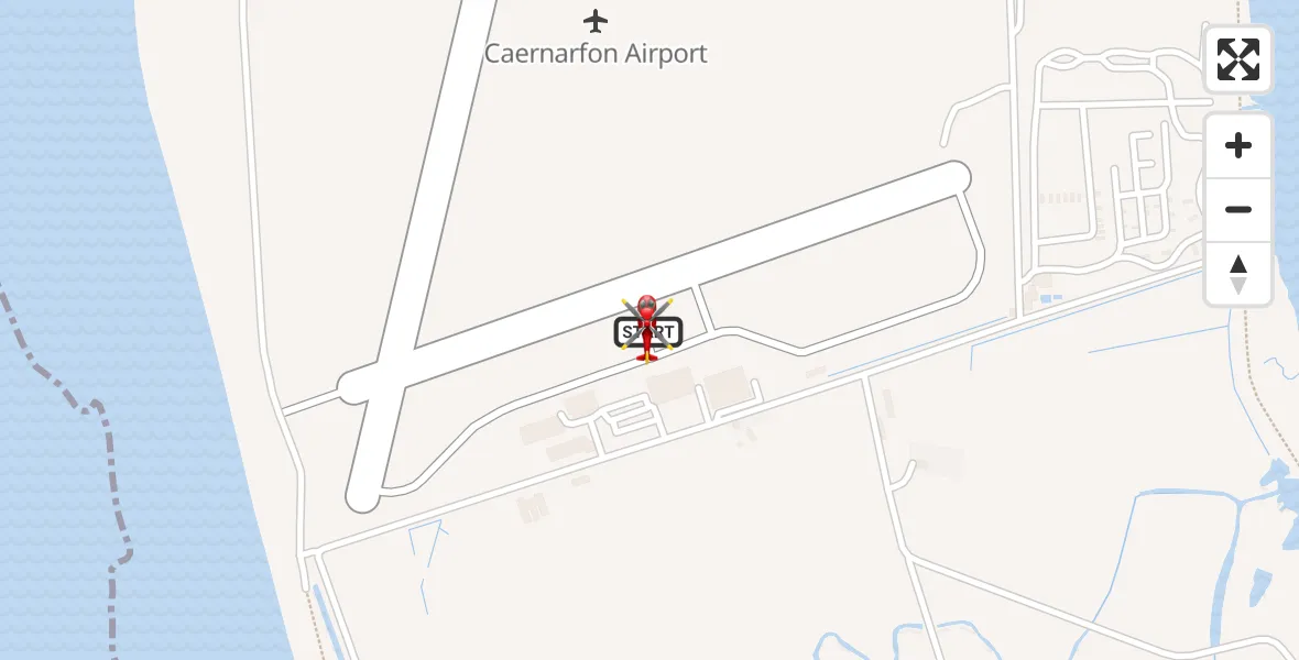 Flight path map showing Air Ambulance Helicopter route from Caernarfon Airport to Caernarfon Airport