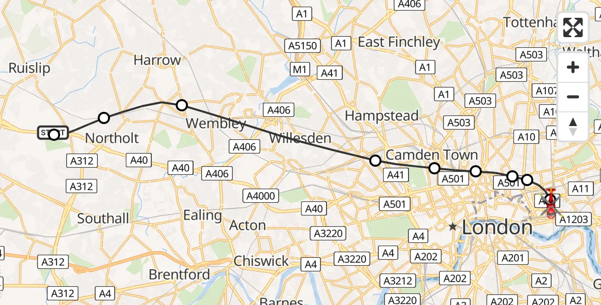 Flight route map: Air Ambulance Helicopter to Royal London Hospital, Royal London Hospital