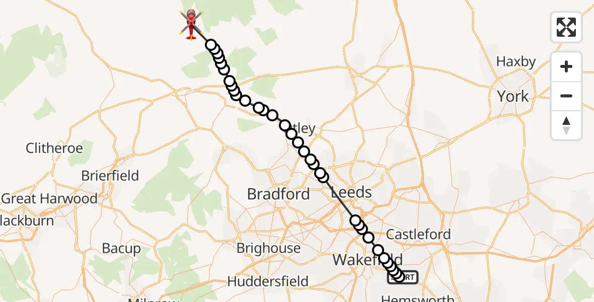 Routekaart van de vlucht: Air Ambulance Helicopter to Grassington, Highcroft