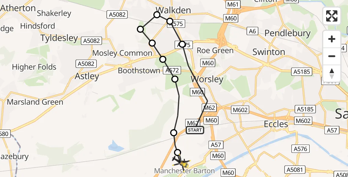 Flight route map: Police Helicopter to Manchester Barton Aerodrome, Manchester Barton Aerodrome
