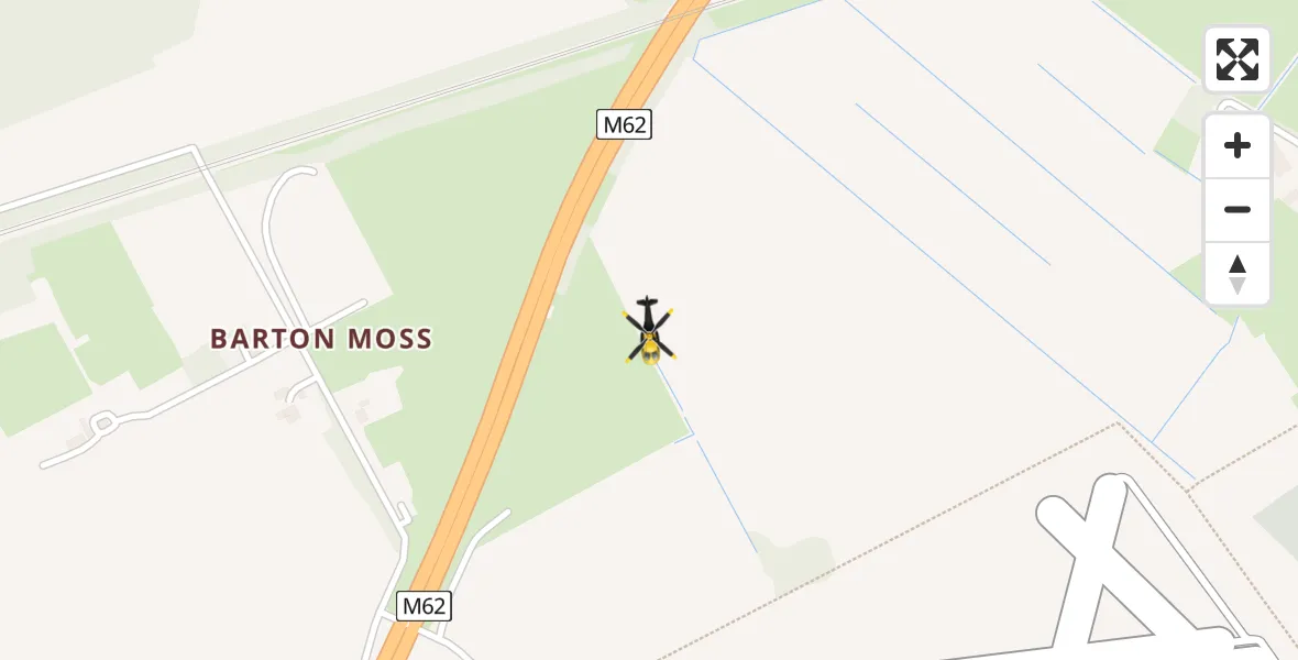 Flight path map showing Police Helicopter route from Manchester Barton Aerodrome to Manchester Barton Aerodrome
