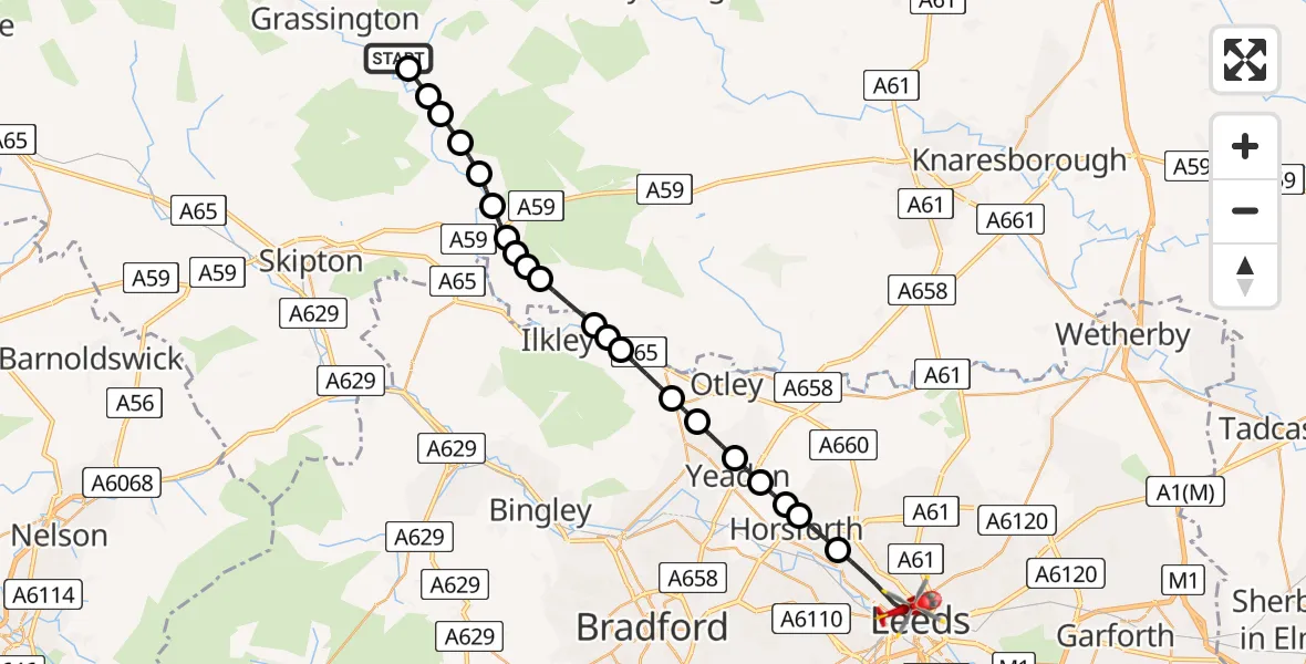 Routekaart van de vlucht: Air Ambulance Helicopter to Leeds, Willow Terrace Road