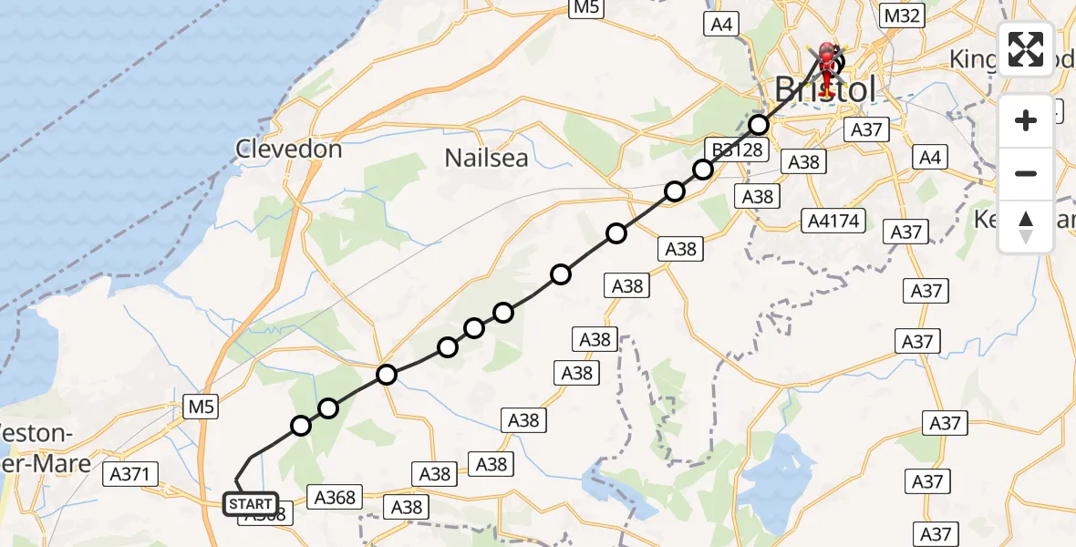Routekaart van de vlucht: Air Ambulance Helicopter to Bristol Royal Infirmary, Bristol Royal Infirmary