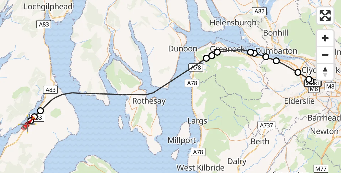Routekaart van de vlucht: Air Ambulance Helicopter to Clachan, Walkinshaw Road
