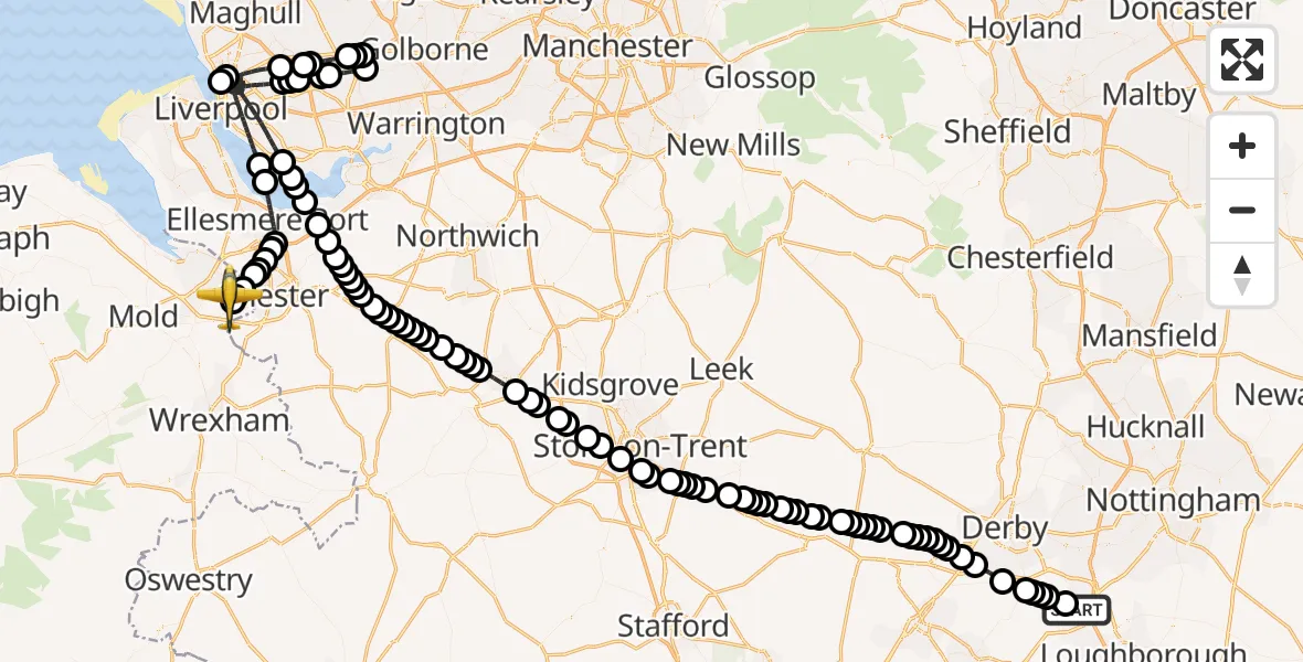 Flight route map: Police Aircraft to Hawarden Airport, Hawarden Airport