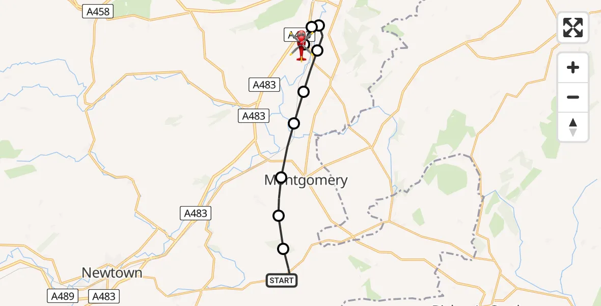 Routekaart van de vlucht: Air Ambulance Helicopter to Welshpool Airport, Welshpool Airport