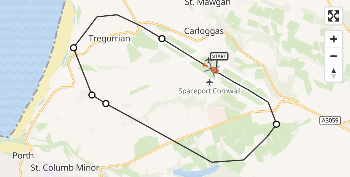 Flight route map: Coastguard Helicopter to Cornwall Airport Newquay, Cornwall Airport Newquay