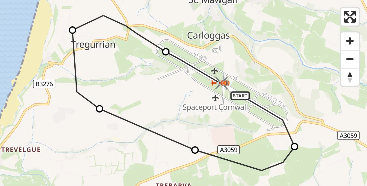 Flight route map: Coastguard Helicopter to Cornwall Airport Newquay, Cornwall Airport Newquay