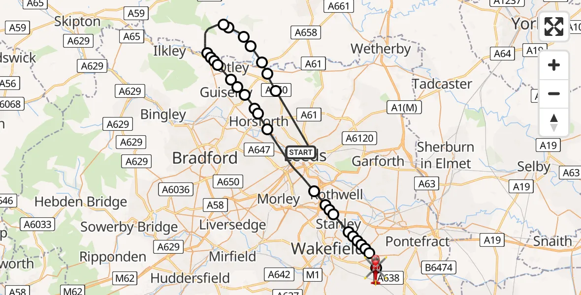 Flight route map: Air Ambulance Helicopter to YAA Nostell Helicopter Port, YAA Nostell Helicopter Port