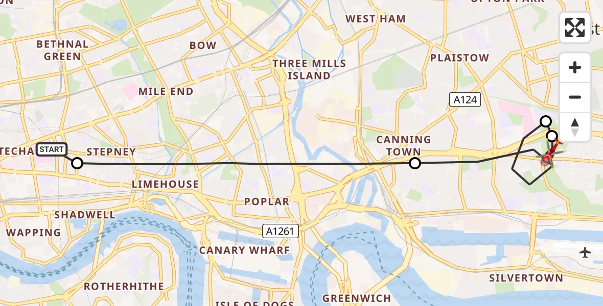 Routekaart van de vlucht: Air Ambulance Helicopter to London Borough of Newham, Tollgate Road