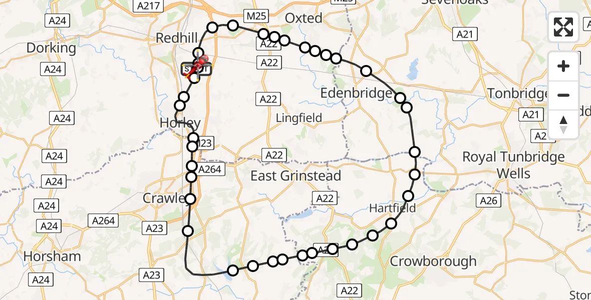 Routekaart van de vlucht: Air Ambulance Helicopter to Redhill Aerodrome