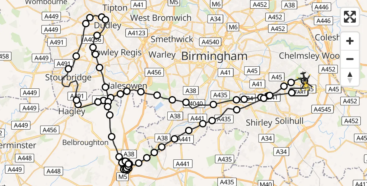 Routekaart van de vlucht: Police Helicopter to Birmingham Airport, Birmingham Airport