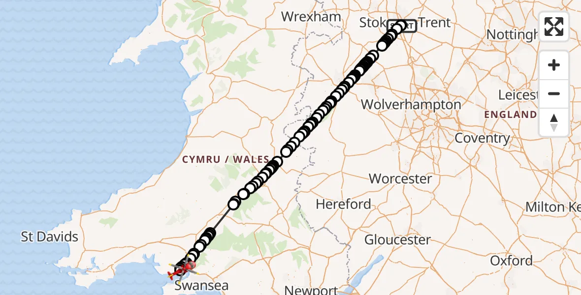 Routekaart van de vlucht: Air Ambulance Helicopter to Dafen, Heol Aur