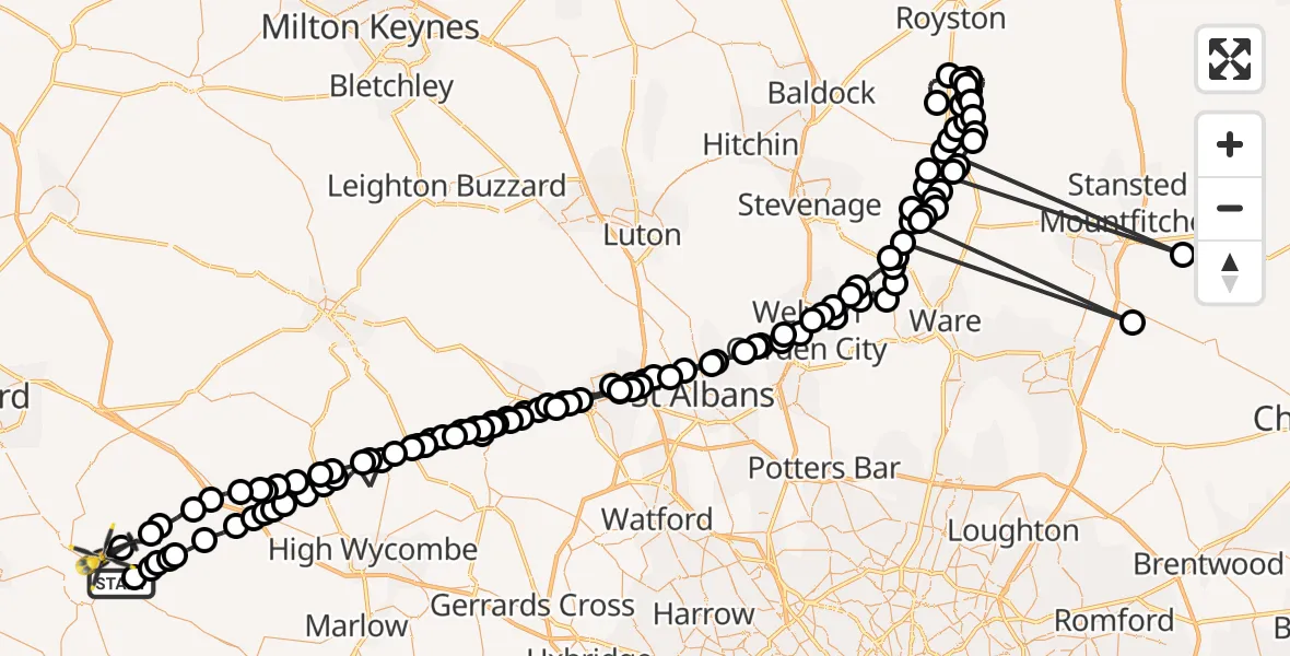 Flight route map: Police Helicopter to Benson, The Sands
