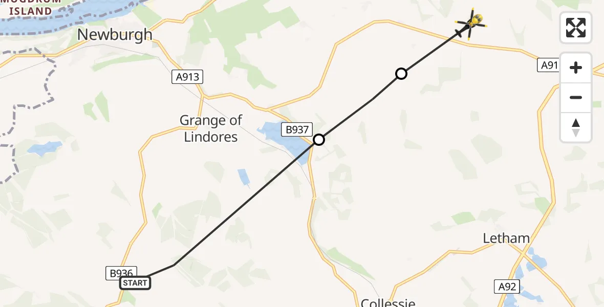 Routekaart van de vlucht: Police Helicopter to Ayton, Ayton