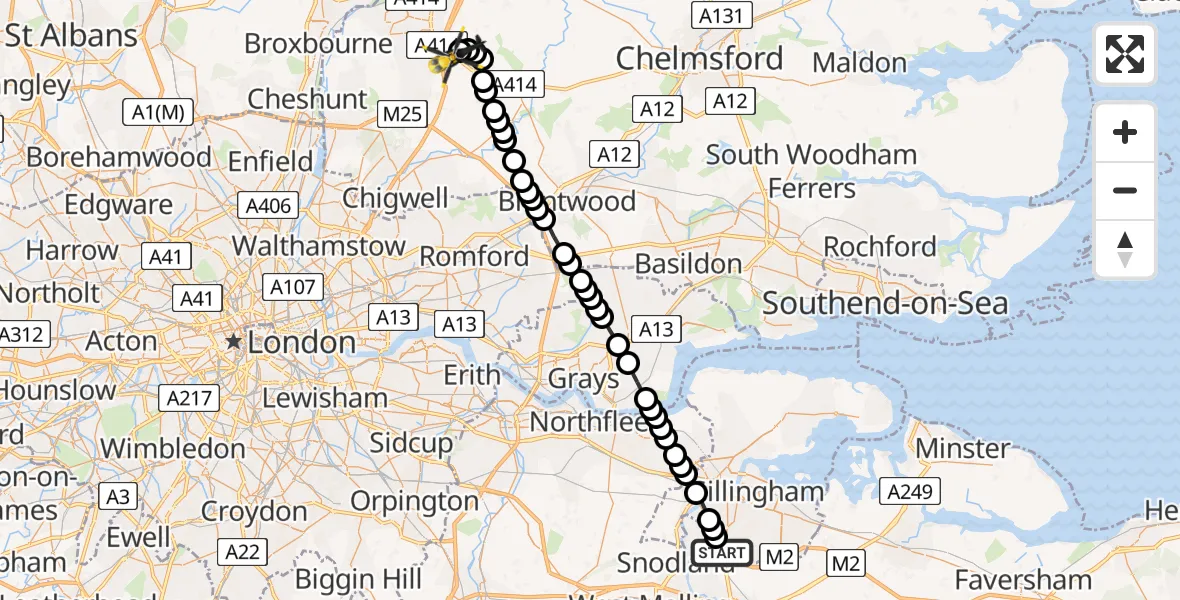 Routekaart van de vlucht: Police Helicopter to North Weald Bassett, North Weald Bassett