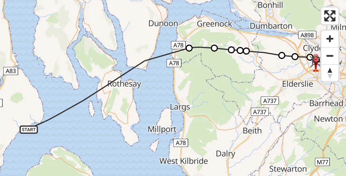 Flight route map: Air Ambulance Helicopter to Glasgow Airport, Glasgow Airport
