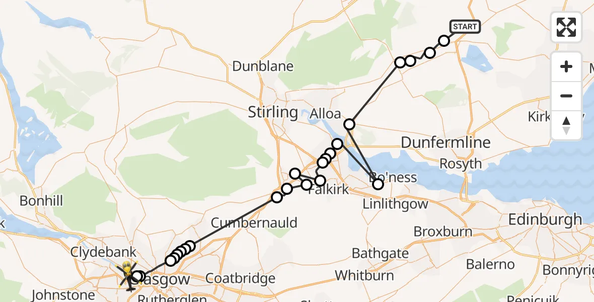 Routekaart van de vlucht: Police Helicopter to Glasgow, Burghead Place