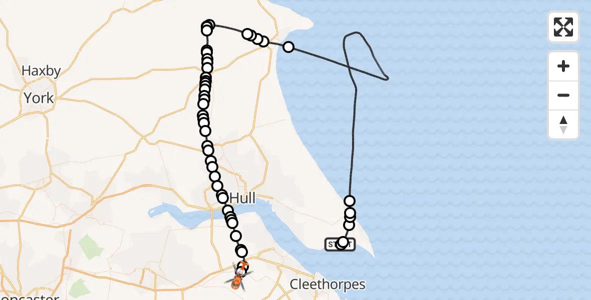 Flight route map: Coastguard Helicopter to Humberside Airport, Humberside Airport