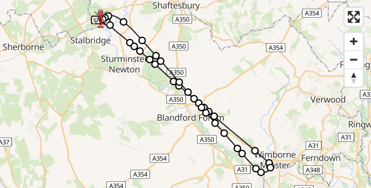 Flight route map: Air Ambulance Helicopter to Henstridge Airfield, Henstridge Airfield