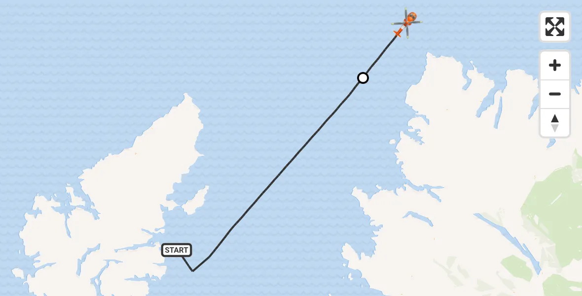 Flight route map: Coastguard Helicopter to North Atlantic Ocean, North Atlantic Ocean