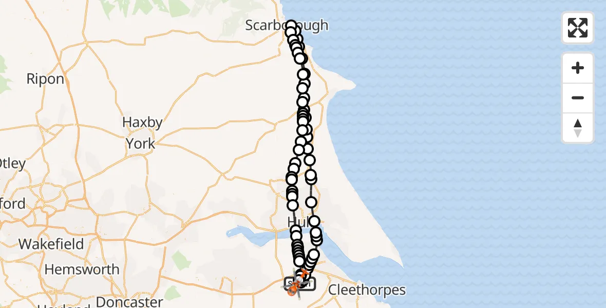 Flight route map: Coastguard Helicopter to Humberside Airport, Humberside Airport