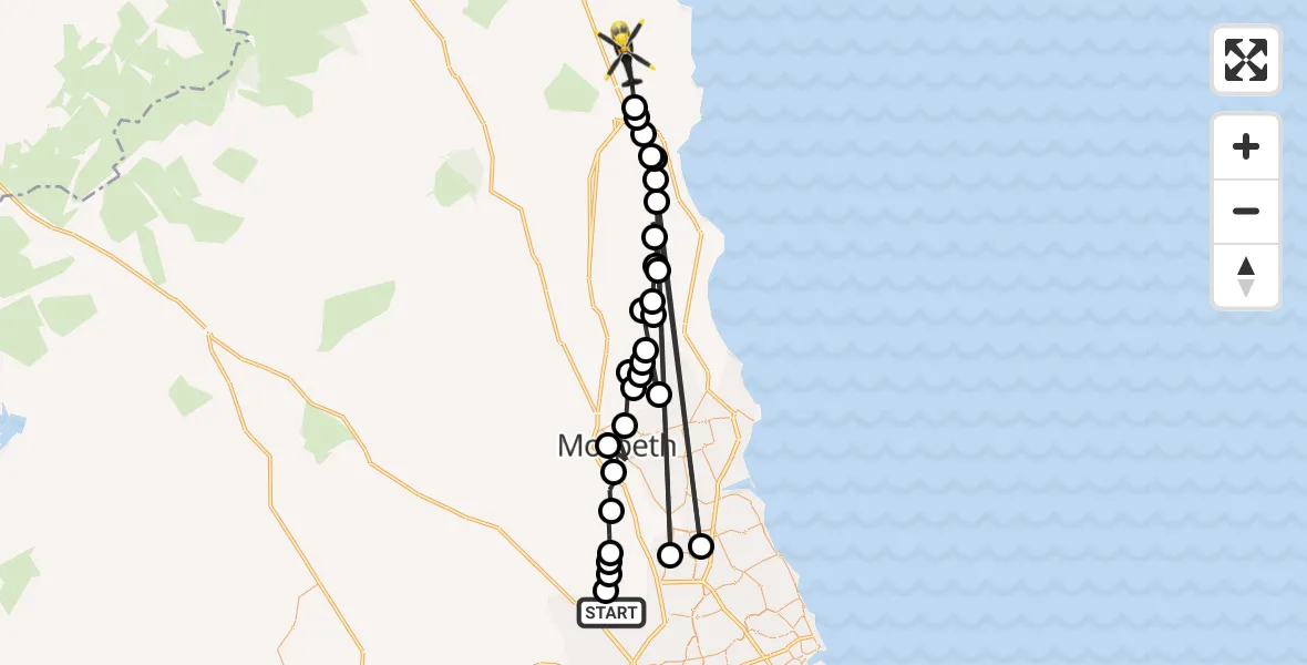 Routekaart van de vlucht: Police Helicopter to Rennington, Rennington