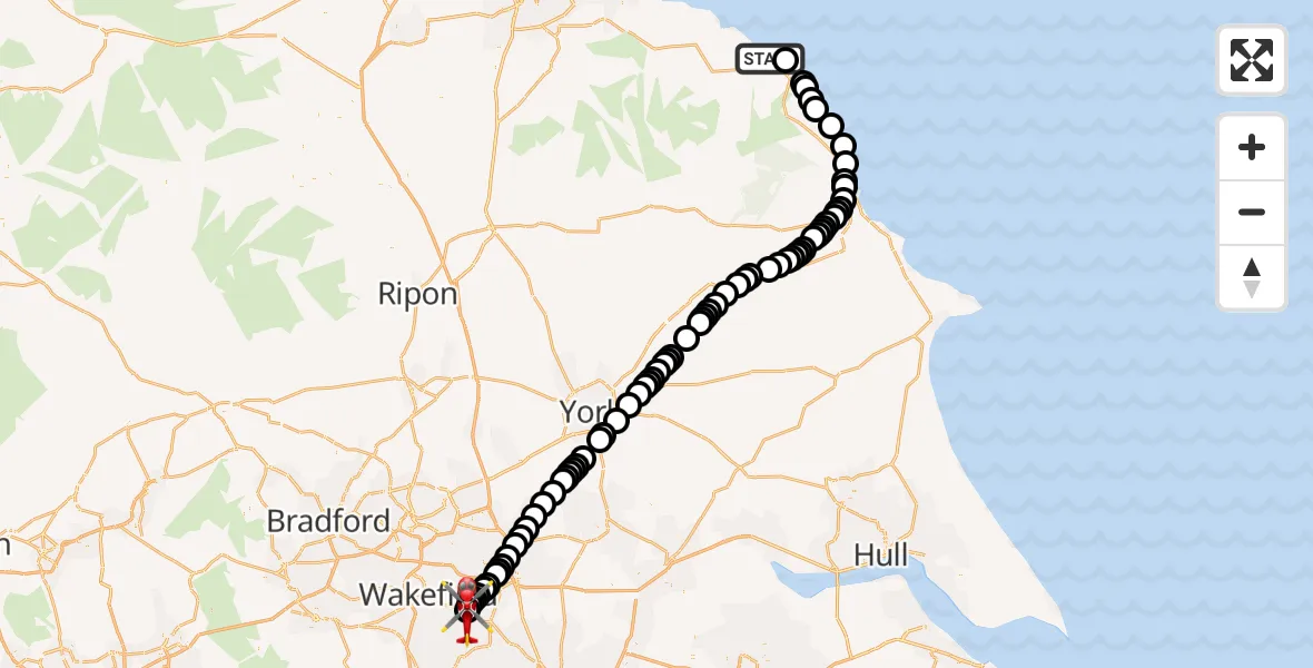 Routekaart van de vlucht: Air Ambulance Helicopter to YAA Nostell Helicopter Port, YAA Nostell Helicopter Port