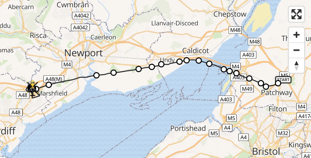 Flight route map: Police Helicopter to Cardiff, Druidstone Road