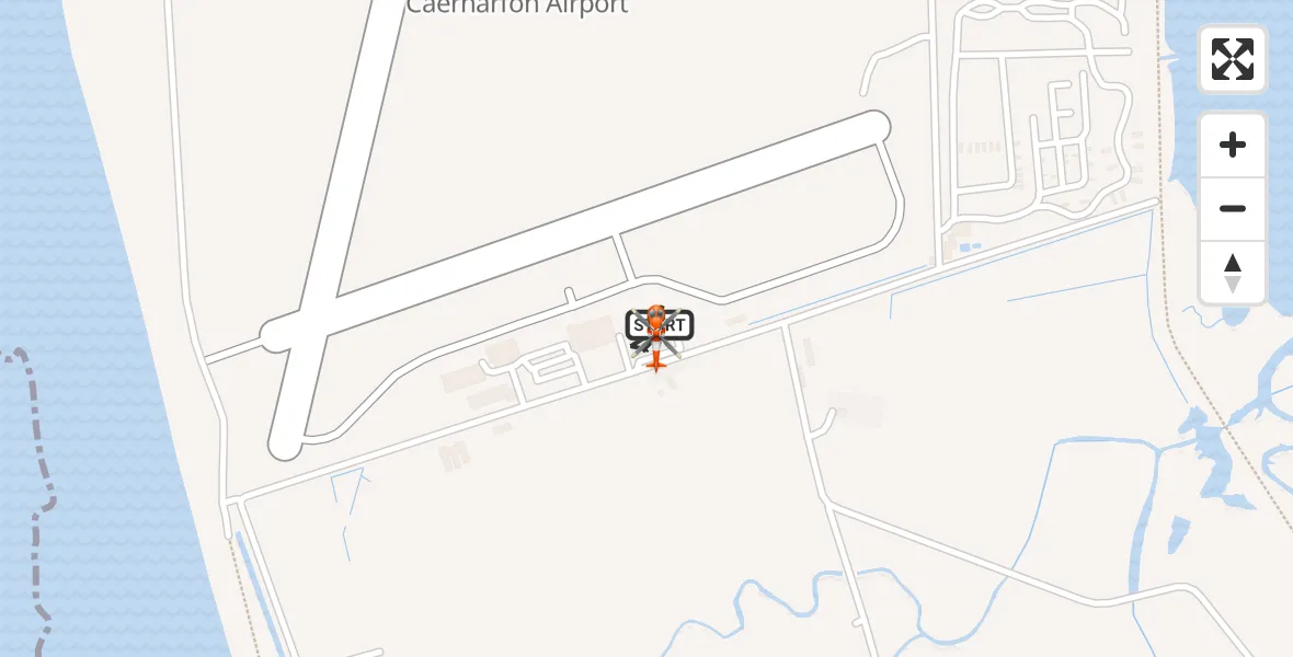 Flight path map showing Coastguard Helicopter route from Caernarfon Airport to Caernarfon Airport