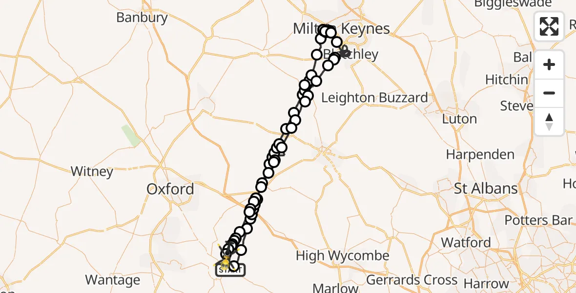 Routekaart van de vlucht: Police Helicopter to Ewelme, The Sands