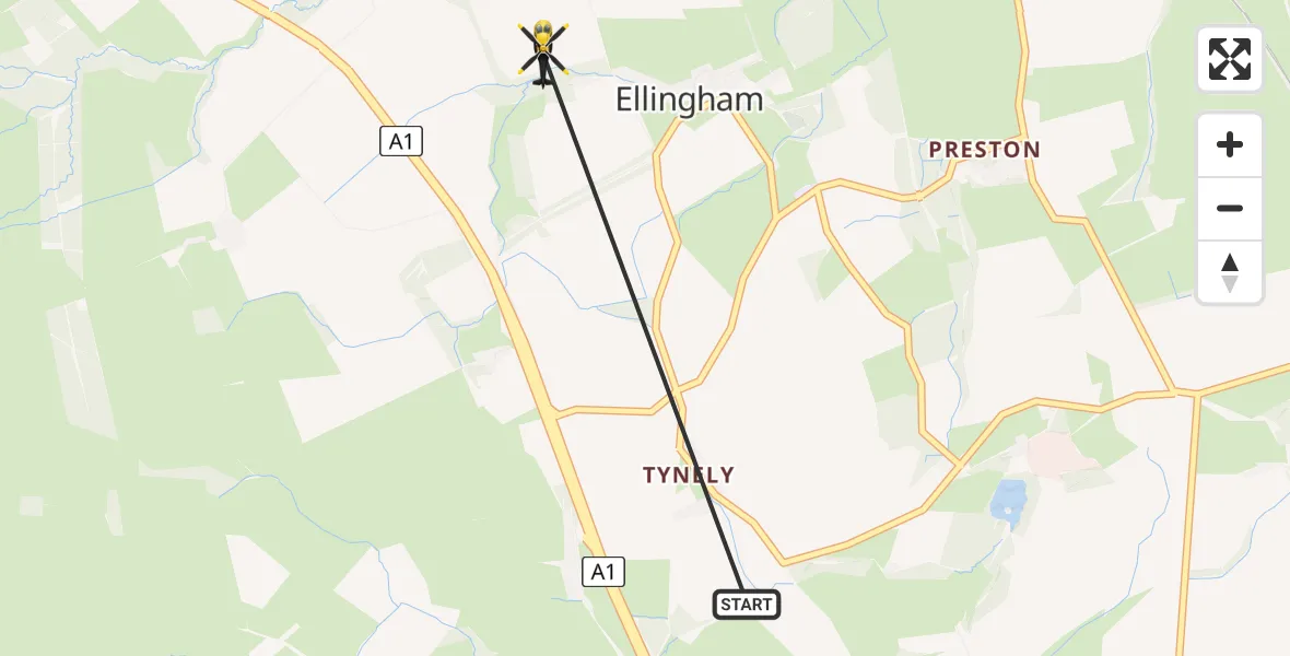 Routekaart van de vlucht: Police Helicopter to Ellingham, Avenue Road