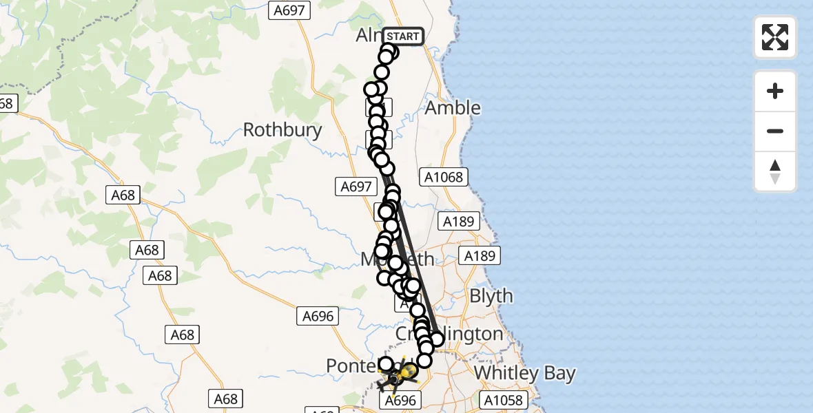 Routekaart van de vlucht: Police Helicopter to Newcastle International Airport, Newcastle International Airport