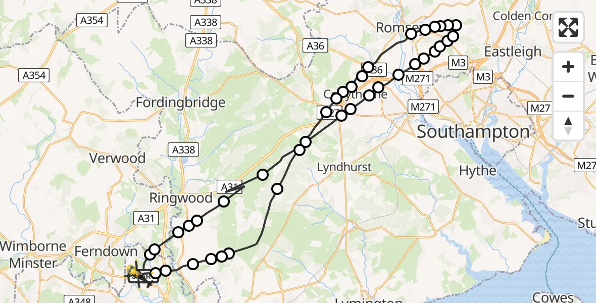 Flight route map: Police Helicopter to Bournemouth Airport, Bournemouth Airport