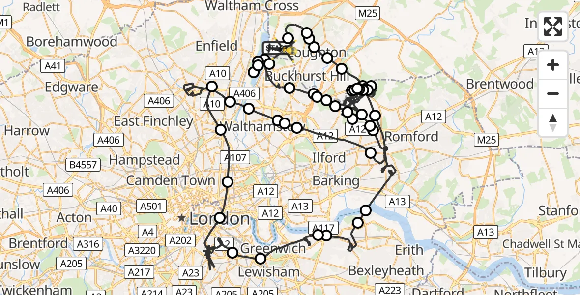 Flight route map: Police Helicopter to Sewardstonebury, Gilwell Lane