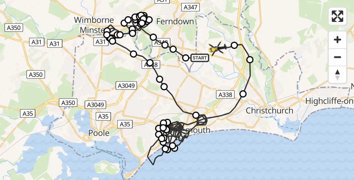Routekaart van de vlucht: Police Helicopter to Bournemouth Airport, Bournemouth Airport