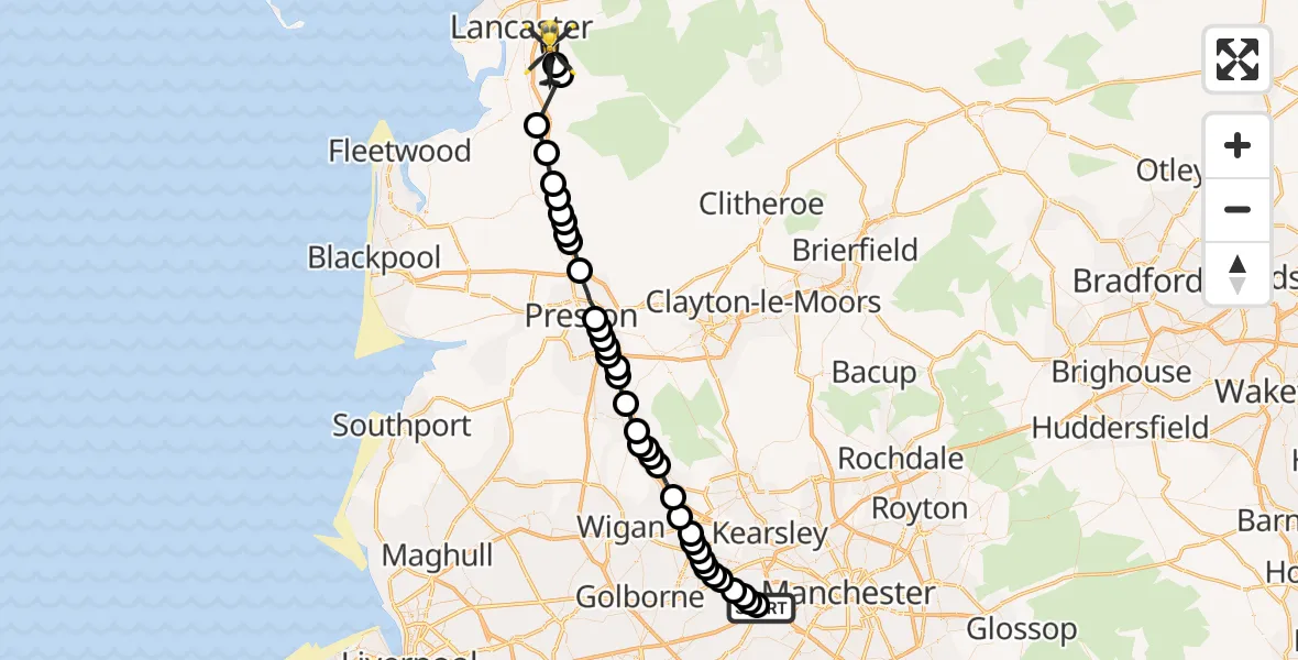 Routekaart van de vlucht: Police Helicopter to Quernmore, Long Lane