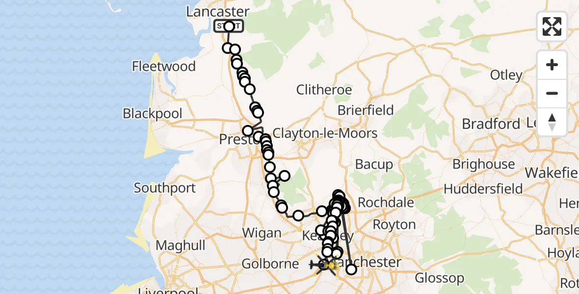 Routekaart van de vlucht: Police Helicopter to Manchester Barton Aerodrome, Manchester Barton Aerodrome