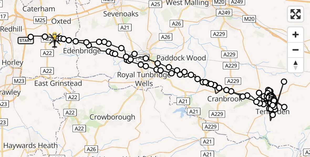 Routekaart van de vlucht: Police Helicopter to Crowhurst, Crowhurst Lane