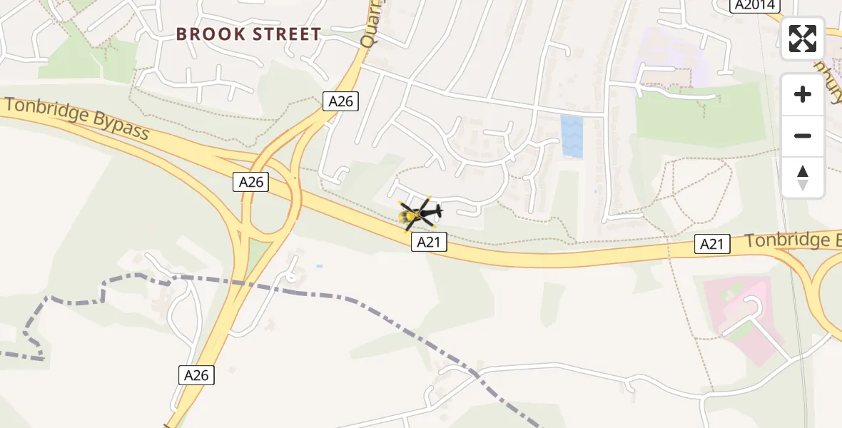 Flight route map: Police Helicopter to Tonbridge, Silver Close