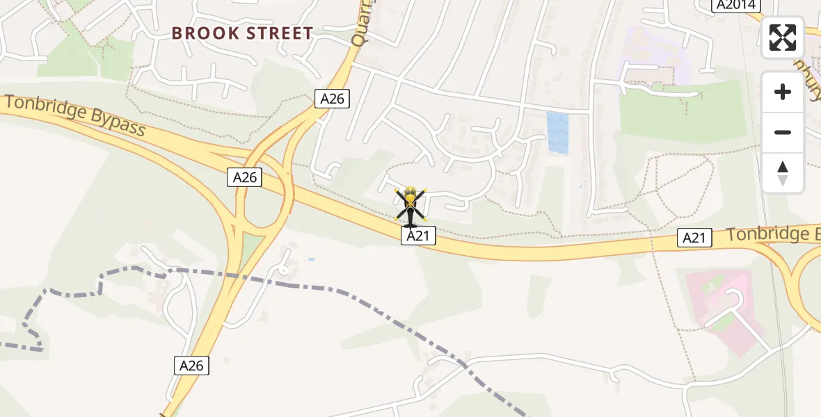 Flight route map: Police Helicopter to Tonbridge, Silver Close