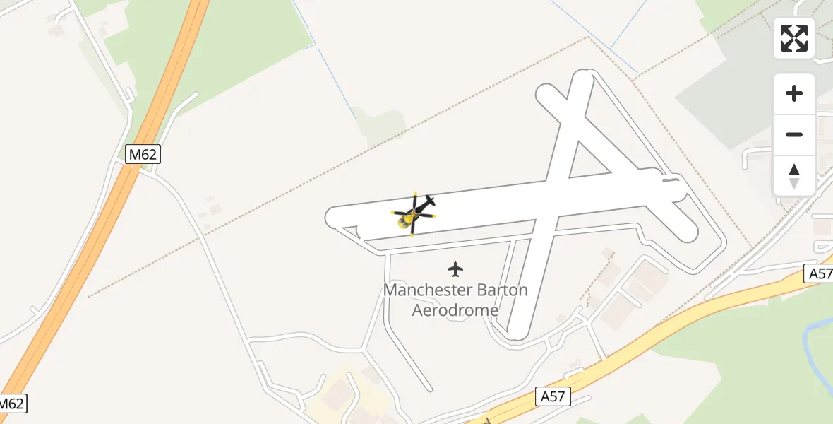 Flight path map showing Police Helicopter route from Manchester Barton Aerodrome to Manchester Barton Aerodrome